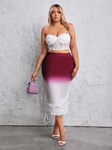 SHEIN SXY Plus Ombre Fuzzy Hem Split Back Pencil Skirt - Purple - View 5