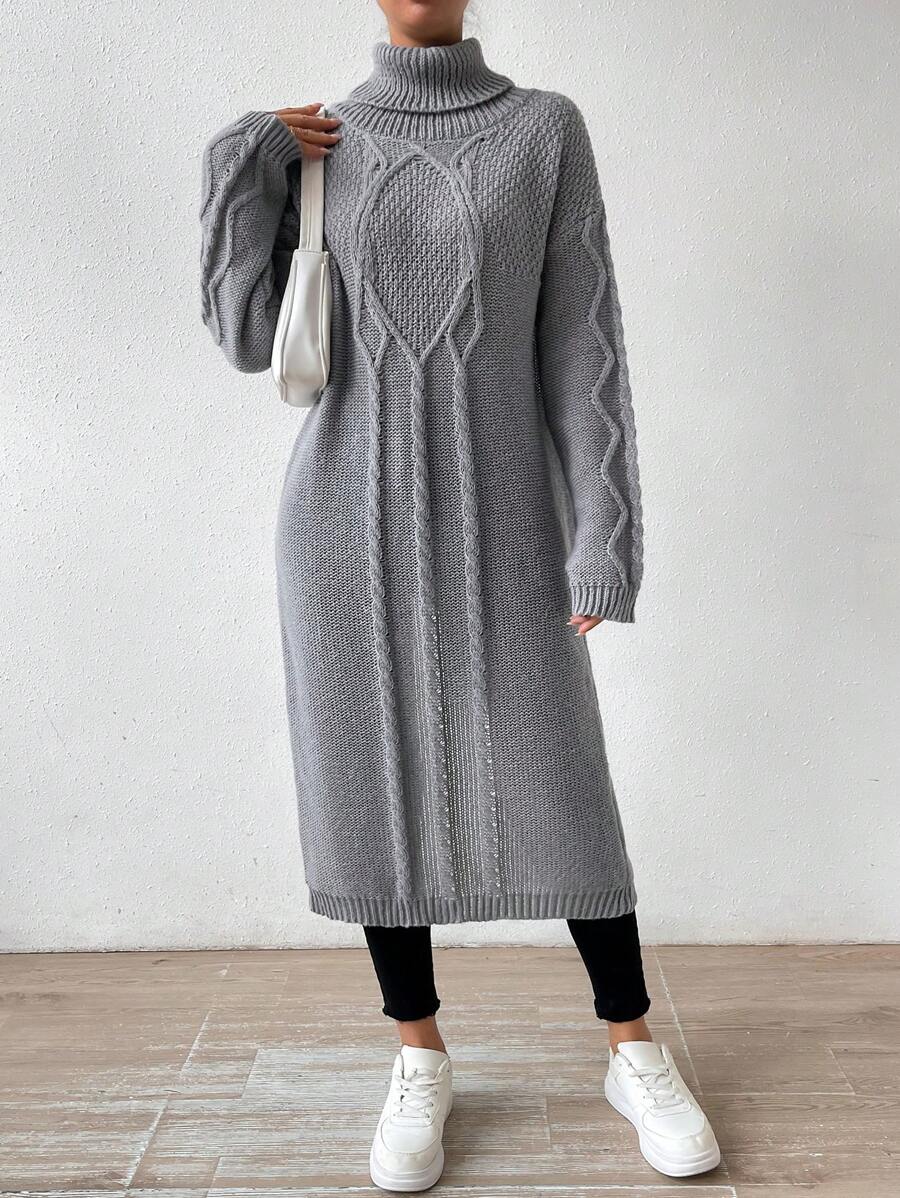 SHEIN Essnce Của phụ nữ Áo cao cổ Đầm Áo len Với Tách ra đẳng sau - Xám - Xem 1