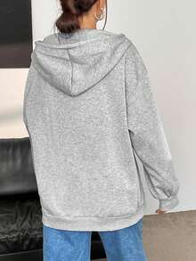 SHEIN Unity 愛心圖案落肩袖抽繩連帽衫 - 灰色 - 查看 2