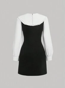 SHEIN MOD Vestido de dos tonos de cuello exagerado con cordón delantero - Blanco y Negro - Ver 2