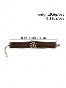 ROMWE Hippie 1pc Vintage Creative Style Multi-layer Braided Pu Leather Chain Bracelet With Rhinestone Butterfly Decoration - Coffee Brown - View 5
