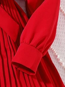 SHEIN 青少女實心西裝外套&百褶擺洋裝&帽子 - 紅色 - 查看 6