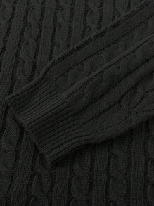 Manfinity Homme Men Black Cable Knit Sweater,Autumn Basic Casual Ribbed Long Sleeve Pullover,Solid Color Date Knitwear For Men - Black - View 6