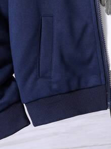 青少年男孩拉鍊閉合休閒保暖運動服,兩件式套裝 - 藍色 - 查看 5