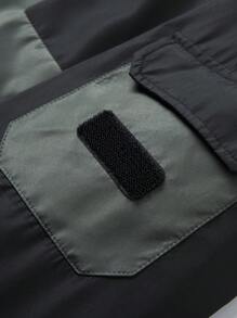 Manfinity Homme Loose Fit Men's Color Block Hooded Jacket With Zipper Closure And Flap Pockets - Army Green - View 4