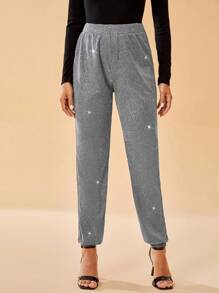SHEIN Tall High Waist Glitter Pants - Grey - View 6