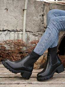 Giày bốt thời trang Châu Âu & Mỹ dành cho nữ, giày bốt cao đến giữa bắp chân, gót dày, lót nhiệt, mùa thu đông mới - màu đen - Xem 4