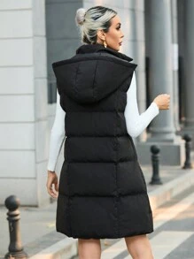 SHEIN Privé Women'S Solid Color Long Vest Padded Coat For Winter - Black - View 2