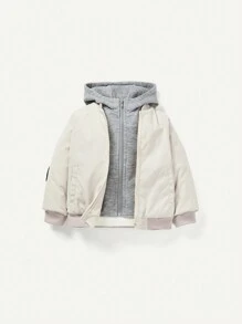 Cozy Pixies Baby Boys' Thick Padded Coat With Hood, Color Blocking Drop Shoulder And 2 In 1 Design - White - View 3