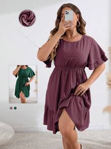 SHEIN LUNE Vestido De Verano De Talla Grande Con Mangas Y Dobladillo Con Volantes Y Color Solido