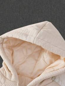 SHEIN Tween Girl Solid Zip Up Hooded Padded Coat - Coffee Brown - View 5