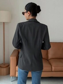 Dazy Designer Cổ áo Ngực đơn Áo vest - Xám - Xem 2