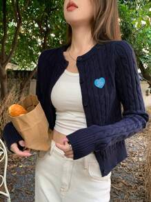 Dazy Star Women's Embroidered Cardigan Sweater - Navy Blue - View 1