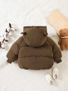 SHEIN 女婴 3d 耳朵插肩袖连帽棉服外套