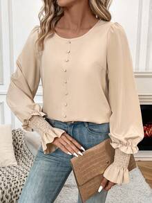 SHEIN Privé 長袖襯衫 - 杏色 - 查看 5