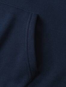 SHEIN EZwear Tiếng Anh In Đồ họa Hoodie - Màu xanh hải quân - Xem 5