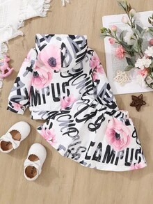 女嬰花卉和字母圖案連帽衫和半身裙 - 彩色 - 查看 2