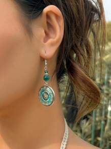 ROMWE Hippie 2入組時尚創意風格圓形寶石吊墜耳環 - 彩色 - 查看 2