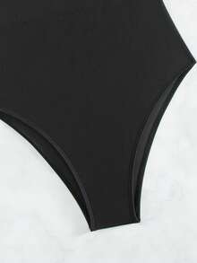 SHEIN Swim Women's Solid Color One-piece Swimsuit With Strap - Black - View 5
