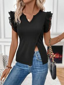 SHEIN LUNE Áo thun tay lưới nữ - màu đen - Xem 3