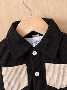 Baby Colorblock Collar Coat With Pocket Design