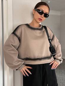 DAZY 水洗染滴肩運動衫 - 卡其色 - 查看 7