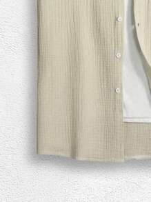 Manfinity Conjunto De Camisa De Mangas Cortas De Cuello Alto Y Pantalones Cortos De Diseño Con Cordón De Color Sólido Para Hombre - Albaricoque - Ver 3