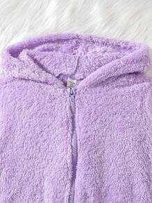 SHEIN Girls' (big) Solid Color Hooded Plush Jacket And Loose Pants Two Piece Set
