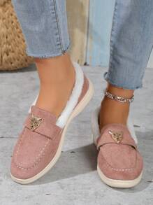 2023 Hàng Mới Về Nữ Đế Bằng Với Trang Trí Đầu Da Báo, Lót Nhiệt Ấm Áp Cho Mùa Thu Đông - Hồng - Xem 2