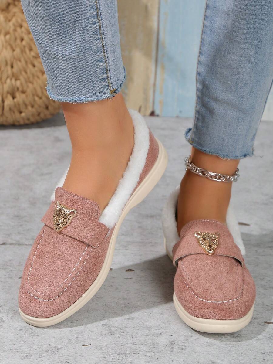 2023 Hàng Mới Về Nữ Đế Bằng Với Trang Trí Đầu Da Báo, Lót Nhiệt Ấm Áp Cho Mùa Thu Đông