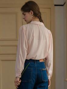 Simple Retro 心形刺繡領長袖襯衫粉色上衣