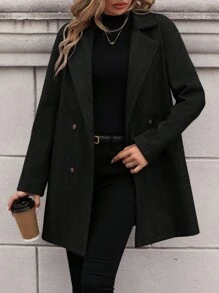 SHEIN Frenchy 雙排扣西裝領西裝外套 - 黑色 - 查看 1