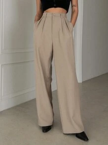 Dazy Designer Quần ống rộng có túi cho nữ, Quần giáo viên - Màu Khaki - Xem 7