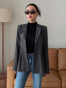 Dazy Designer Cổ áo Ngực đơn Áo vest - Xám - Xem 5