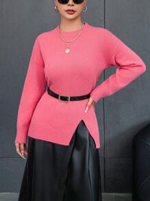 GENKIRA Áo len dài tay xẻ tà dành cho nữ, thích hợp cho mùa thu đông. - Hồng - Xem 3