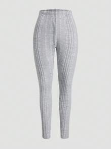 SHEIN Unity 3pcs Solid Ribbed Knit Leggings - Black - View 5