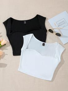 SHEIN Unity 2pcs Sweetheart Neck Crop Tank Top - Multicolor - View 1