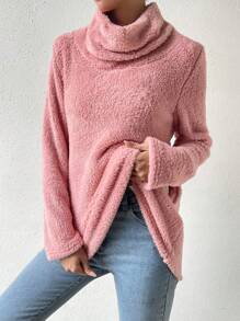 SHEIN Essnce Blusa Teddy De Cuello Alto Sólido