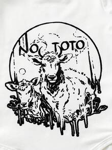 Baby Girl Cartoon Graphic Bodysuit & Cow Print Flare Leg Pants & Headband - Multicolor - View 6