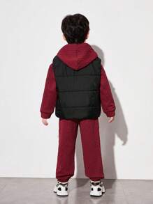 SHEIN Toddler Boys' Casual Comfortable Hoodie With Twisted Knitting Pattern & Thick -padded Vest & Warmer Trousers - Blue - View 2