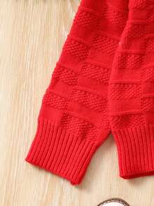 SHEIN Little Girls' Ruffle Edge Long Sleeve Sweater - Red - View 5