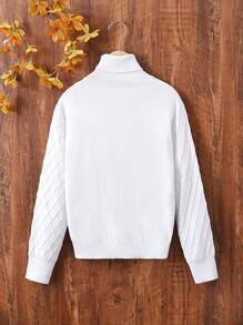 SHEIN Young Girl Turtleneck Drop Shoulder Sweater - White - View 2