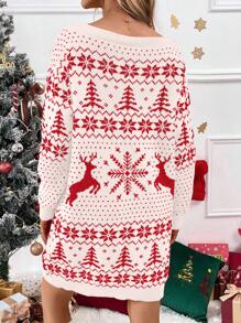 Chiquease Women's Reindeer Geometric Pattern Sweater Dress - White - View 2