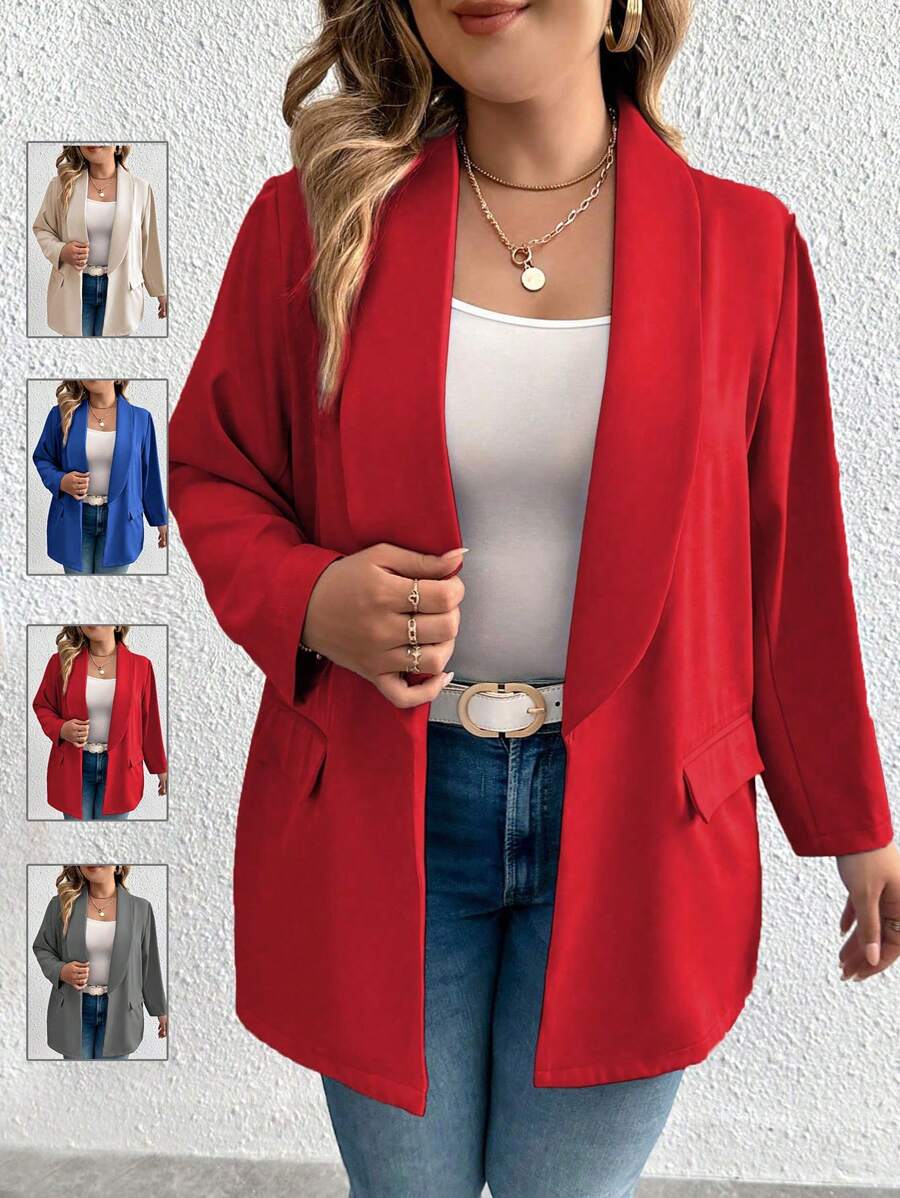 Celure 大碼青果領開門襟西裝外套 - 紅色 - 查看 1