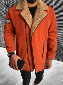 Manfinity Homme Men Zip Up Plush Lined Jacket Without Tee - Rust Brown - View 1