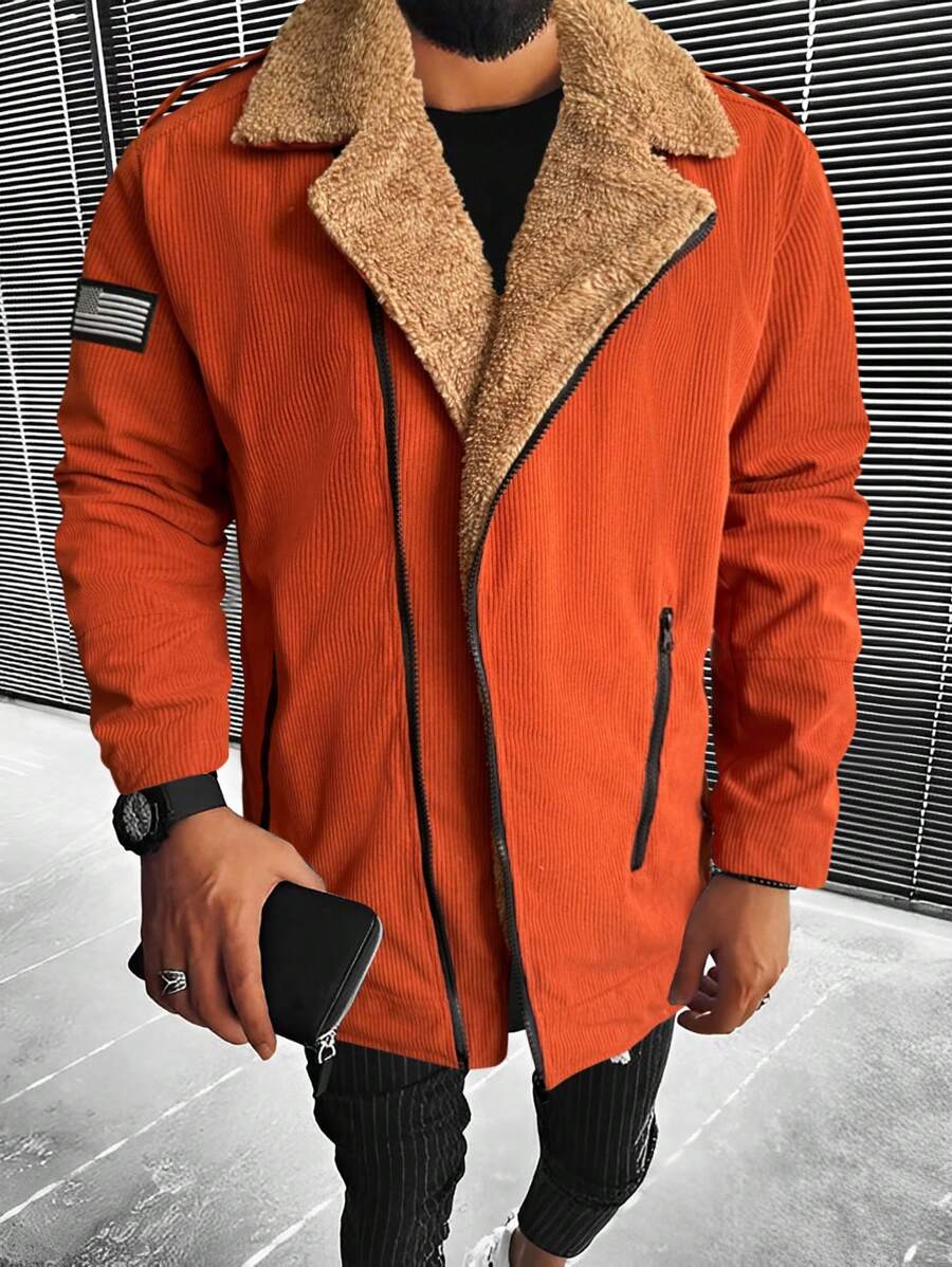 Manfinity Homme Men Zip Up Plush Lined Jacket Without Tee - Rust Brown - View 1