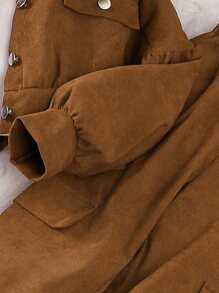 SHEIN Tween Girls' Faux Pocket Jacket And Pants Set - Camel - View 4