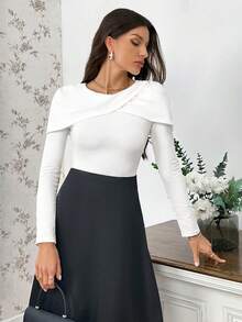 SHEIN Privé Wrap Detail Solid Tee - White - View 3