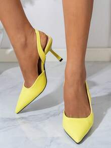 時尚高跟鞋女性金屬質感露背細跟鞋 - 黃色 - 查看 3