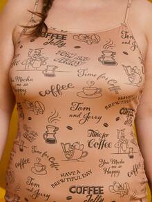 TOM & JERRY X SHEIN Plus Embroidery Cartoon Pattern Fuzzy Robe And Slip Nightdress - Multicolor - View 8